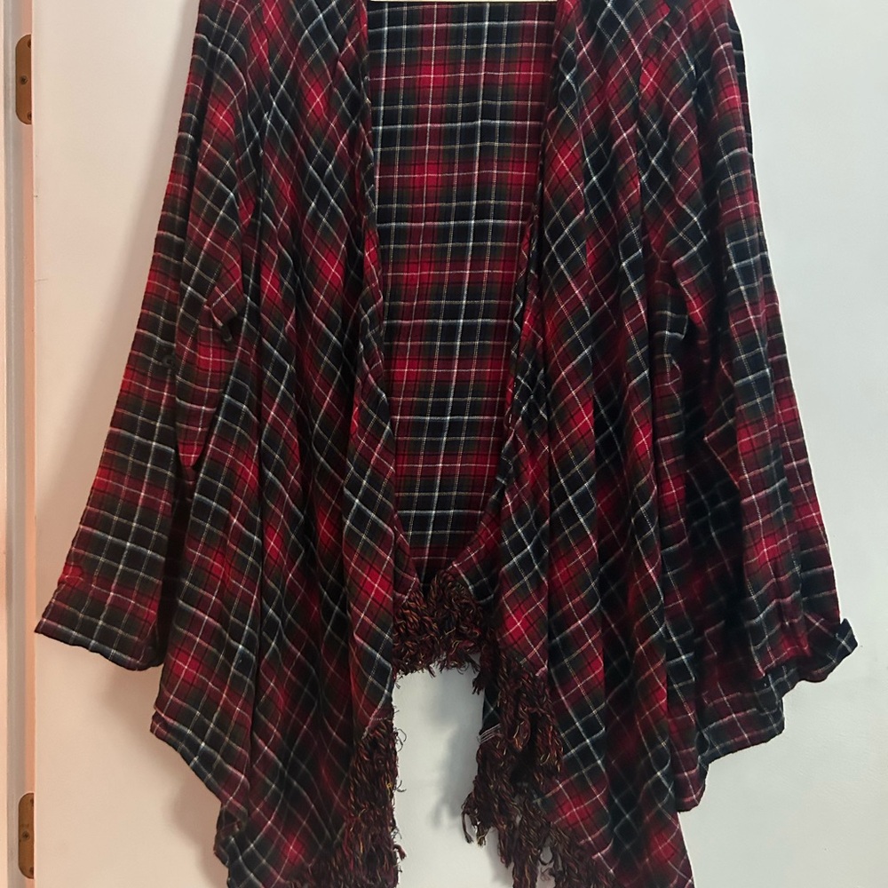 Torrid Red and Black Plaid Cape with Fringe